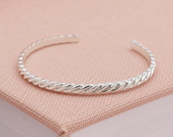 Adjustable Sterling Silver Plated Twist Braid Open Cuff Bangle