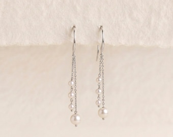 Multi Freshwater Pearl Long Drop Earrings in Sterling Silver