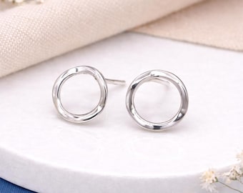 Sterling Silver Organic Open Hoop Stud Earrings – 10mm