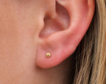 Tiny 9ct Yellow Gold Star Cut Ball Stud Earrings