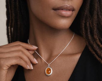 Personalised Sterling Silver Baltic Amber Gemstone Locket Necklace With Photos