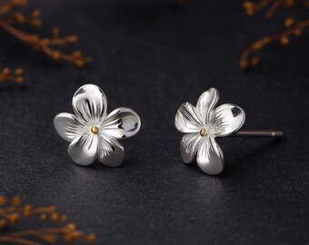 Sterling Silver February Violet Birth Flower Stud Earrings