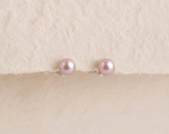 Personalised Tiny Pink Freshwater Pearl Stud Earrings in Sterling Silver