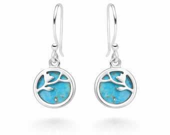 Sterling Silver Turquoise Flower Drop Earrings, 5mm