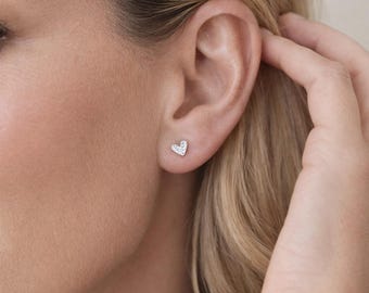 Sterling Silver Sparkling Heart Stud Earrings – 5mm