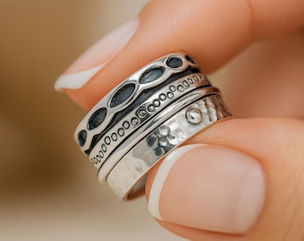 Personalised Sterling Silver Textured Spinner Ring