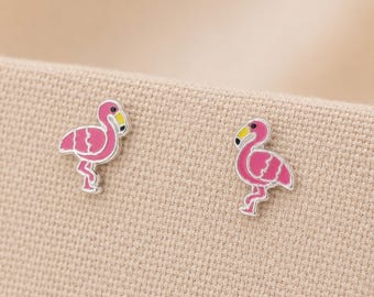 Sterling Silver Pink Flamingo Stud Earrings