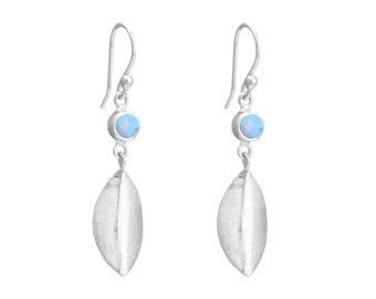 Sterling Silver Blue Opal Leaf Drop Earrings