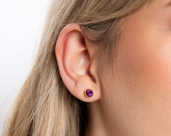 Amethyst Stud Earrings • 18ct Gold-Plated Sterling Silver • February Birthstone Gift • Purple CZ Studs • Elegant Gift for Her •