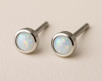 Mini Sterling Silver White Opal Stud Earrings