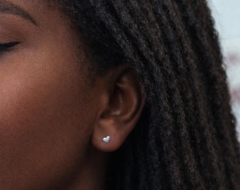 Sterling Silver Heart Micro Stud Earrings – 4mm