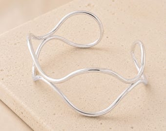 Platinum Plated Wire Wave Cuff Bangle
