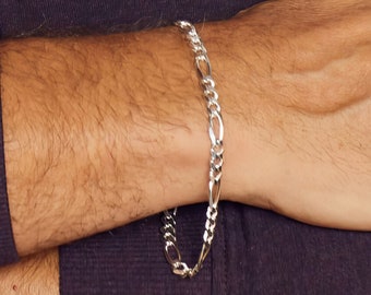 Mens Sterling Silver Figaro Chain Bracelet