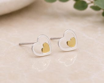 Sterling Silver Double Heart Stud Earrings