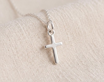 Personalised Tiny Cross Pendant Necklace in Sterling Silver