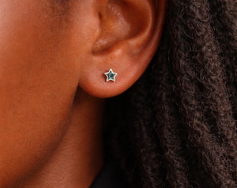 Sterling Silver Paua Shell Micro Star Stud Earrings – 4mm