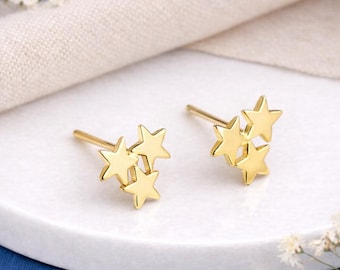 Gold Plated Sterling Silver Galaxy Star Stud Earrings – 8mm