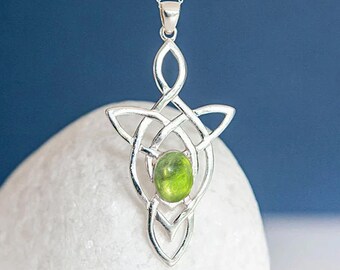 Genuine Peridot Celtic Knot Necklace in Sterling Silver, Motherhood Knot, 16th Wedding Anniversary Gift, August Birthday