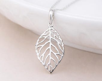 Personalised Sterling Silver Cut Out Oak Leaf Pendant Necklace