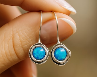 Molten Sterling Silver Blue Opal Drop Earrings