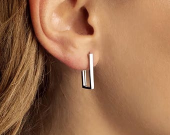 Sterling Silver Rectangle Huggie Hoop Earrings