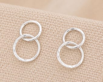 Sterling Silver Moving Linked Hoop Stud Earrings