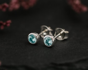 Sterling Silver March Aquamarine Birthstone Stud Earrings