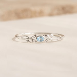 Blue Topaz Leaf Bangle in Argentium Sterling Silver