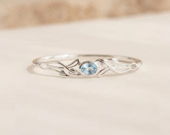 Blue Topaz Leaf Bangle in Argentium Sterling Silver