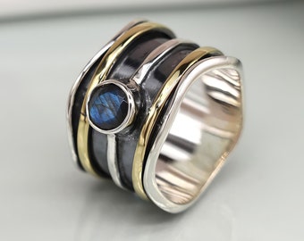 Personalised Sterling Silver Labradorite Spinning Ring