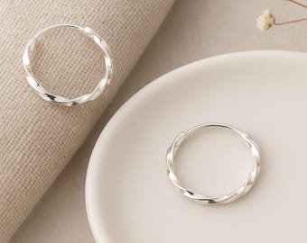 Sterling Silver Twisted Huggie Hoop Earrings