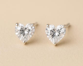 Tiny Sterling Silver Cubic Zirconia Heart Stud Earrings