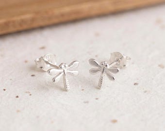 Personalised Dragonfly Stud Earrings in Sterling Silver