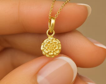 Personalised Gold Plated Sterling Silver October Marigold Birth Flower Necklace