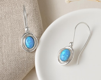 Sterling Silver Opal Earrings • Organic Drop Earrings • Blue Opal Dangles • October Birthstone Gift • Minimalist Handmade Jewellery •