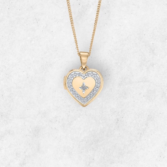 Genuine Diamond Heart Locket in 9ct Gold Two Photo Locket Gold