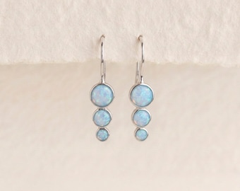 Blue Opal Trio Hook Drop Earrings in Sterling Silver