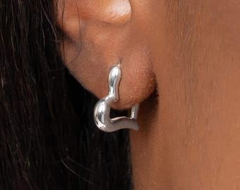 Sterling Silver Chunky Heart Hoop Earrings