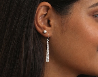 Sterling Silver Hammered Bar Drop Earrings – 35mm x 5mm