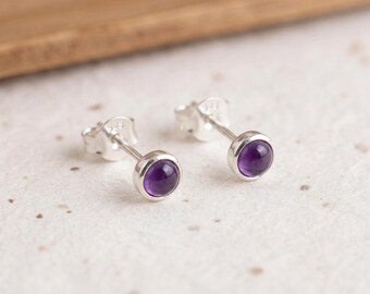 Personalised Tiny Amethyst Stud Earrings In Sterling Silver