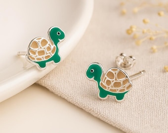 Girls Sterling Silver Turtle Stud Earrings