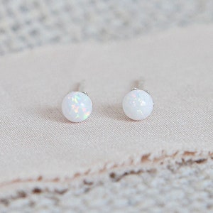 Sterling Silver White Opal Bead Stud Earrings