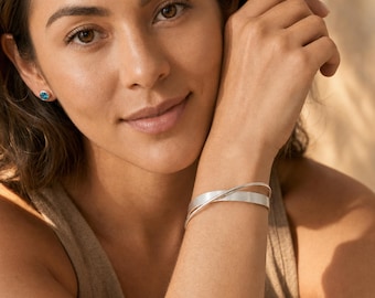 Adjustable Sterling Silver Plated Open Crossover Cuff Bangle