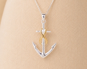 Personalised Sterling Silver and Gold Infinity Anchor Pendant Necklace