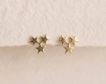 Galaxy Star Cluster Stud Earrings In Gold Plated Sterling Silver