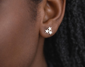 Sterling Silver Galaxy Star Stud Earrings – 8mm