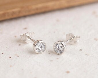 April Cubic Zirconia Birthstone Stud Earrings in Sterling Silver