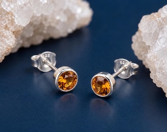November Citrine Birthstone Stud Earrings in Sterling Silver