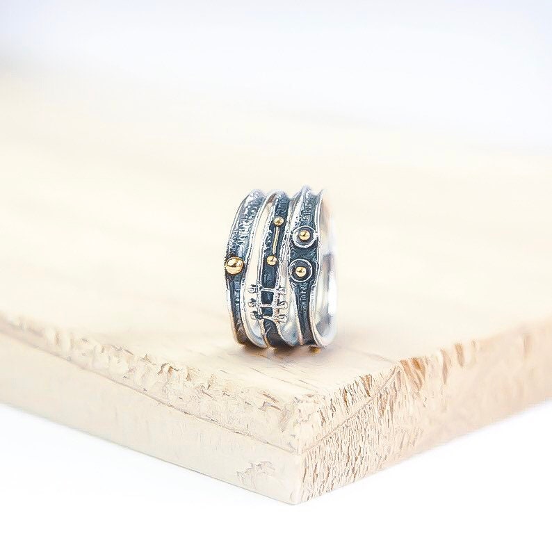 Oxidised Stacking Ring Set Personalized Sterling Silver Organic Ring Set for Men or Women