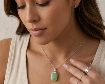 Personalised Jade Rectangle Pendant Necklace in Sterling Silver